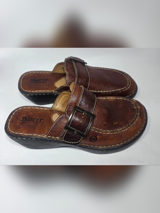 Born Brown Leather Clogs Mules Slip On Comfort Shoes Women’s US 9 EU 40.5 main image 5